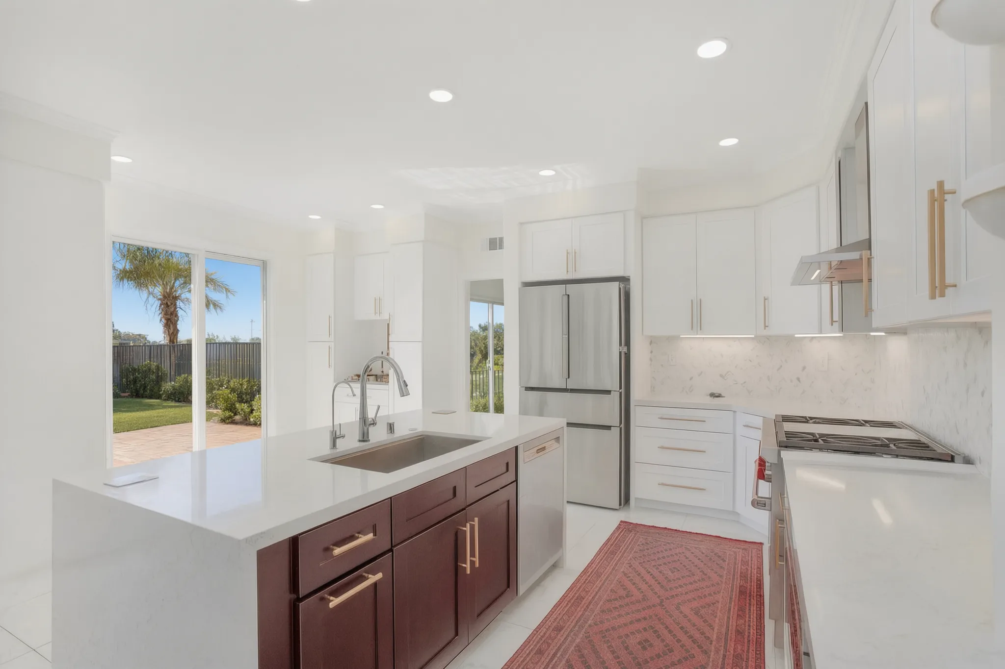 Custom home — kitchen island toward the sliders, Aliso Viejo, Avorino