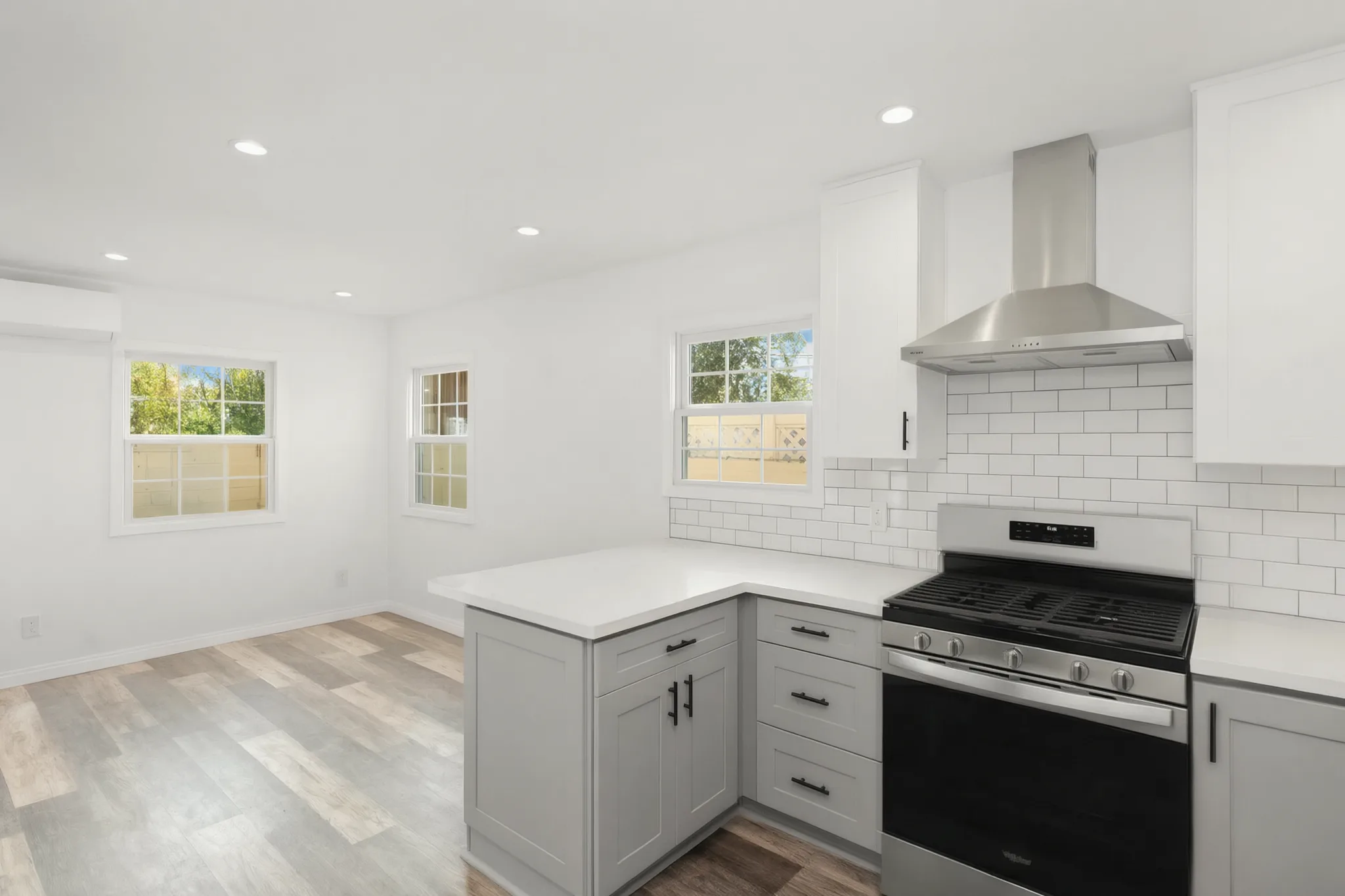 Attached ADU — kitchen run under the range hood, Orange, Avorino