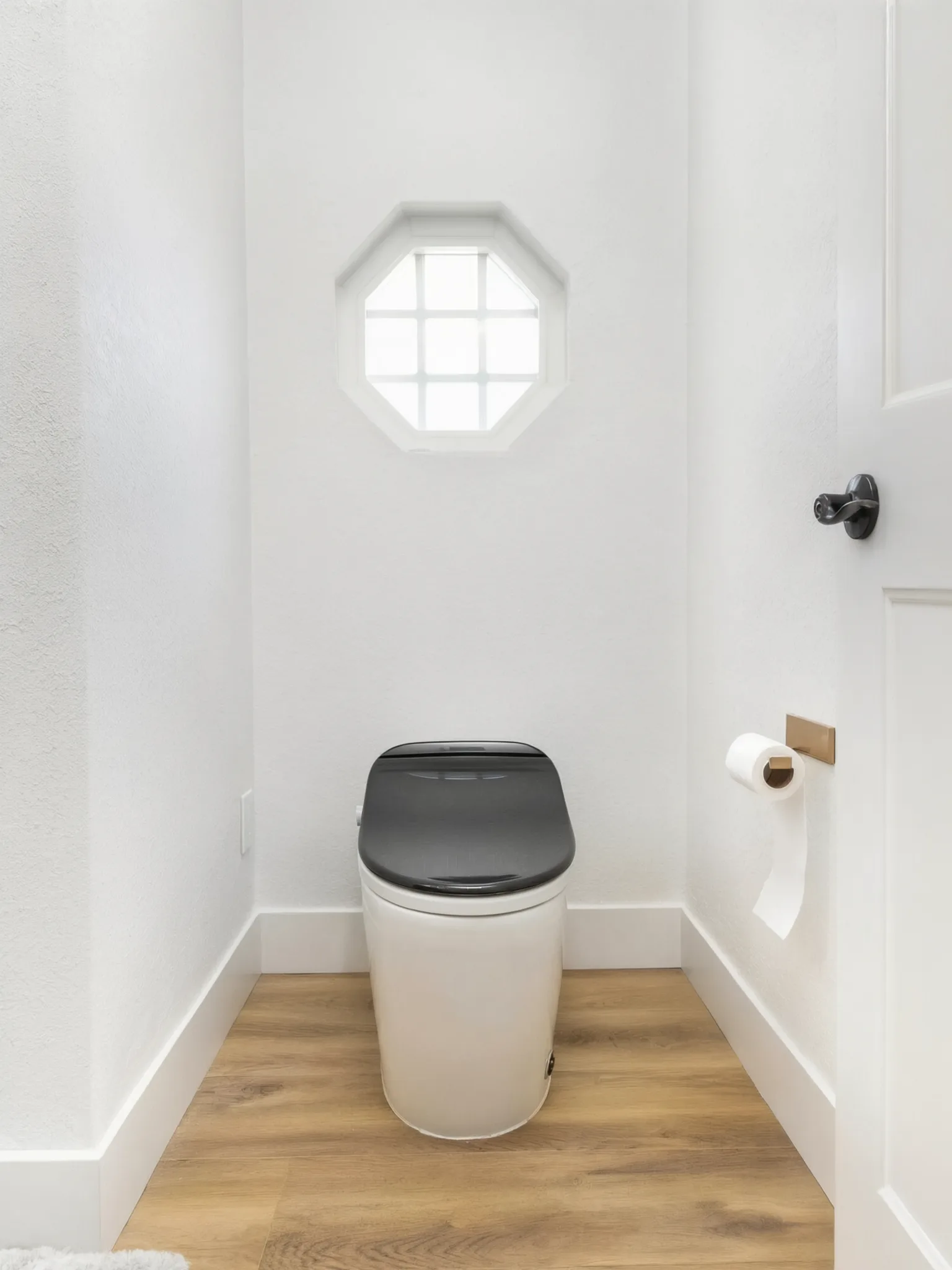 Whole-home remodel — powder room with octagon window, Orange, Avorino