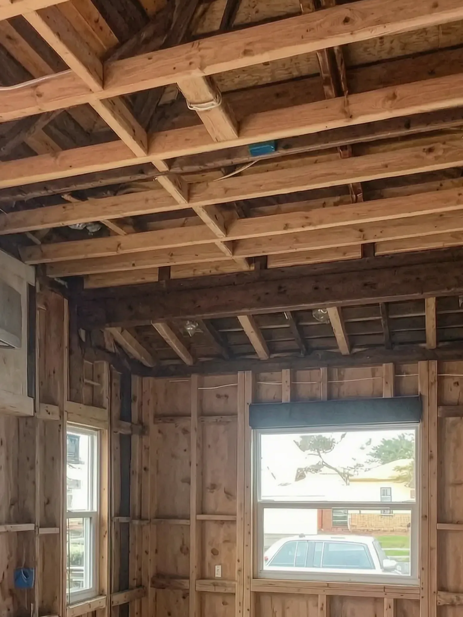 The walls framed inside a garage-to-ADU conversion in La Habra, built by Avorino