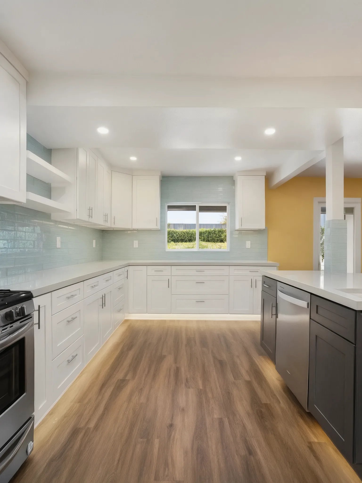 Open-concept kitchen remodel — full kitchen from the doorway, Orange, Avorino