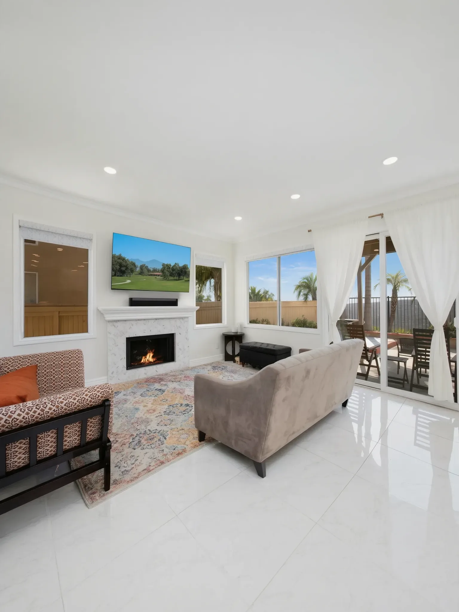 Custom home — family room with fireplace and media wall, Aliso Viejo, Avorino