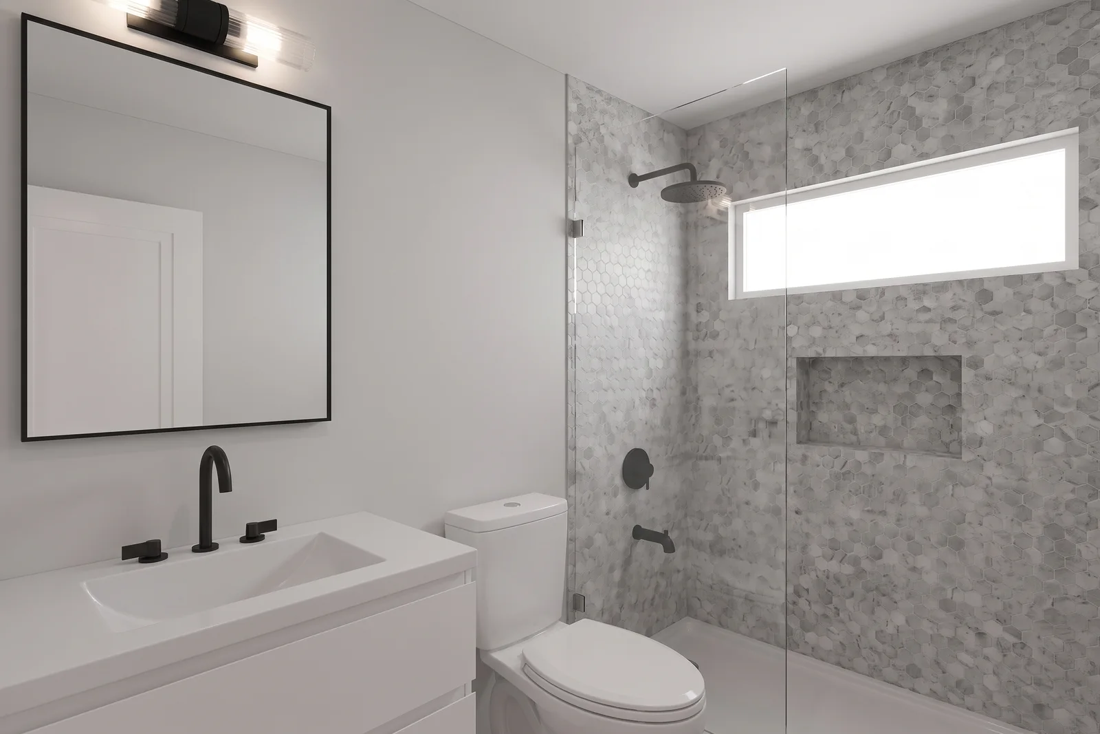 Bathroom as rendered by Avorino before construction — Detached ADU, Buena Park