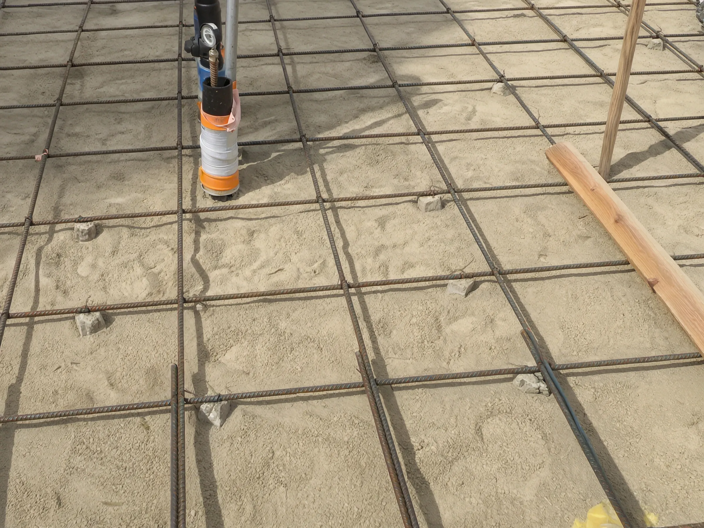 Slab reinforcement and plumbing set before the pour. Pool house, San Juan Capistrano, built by Avorino.