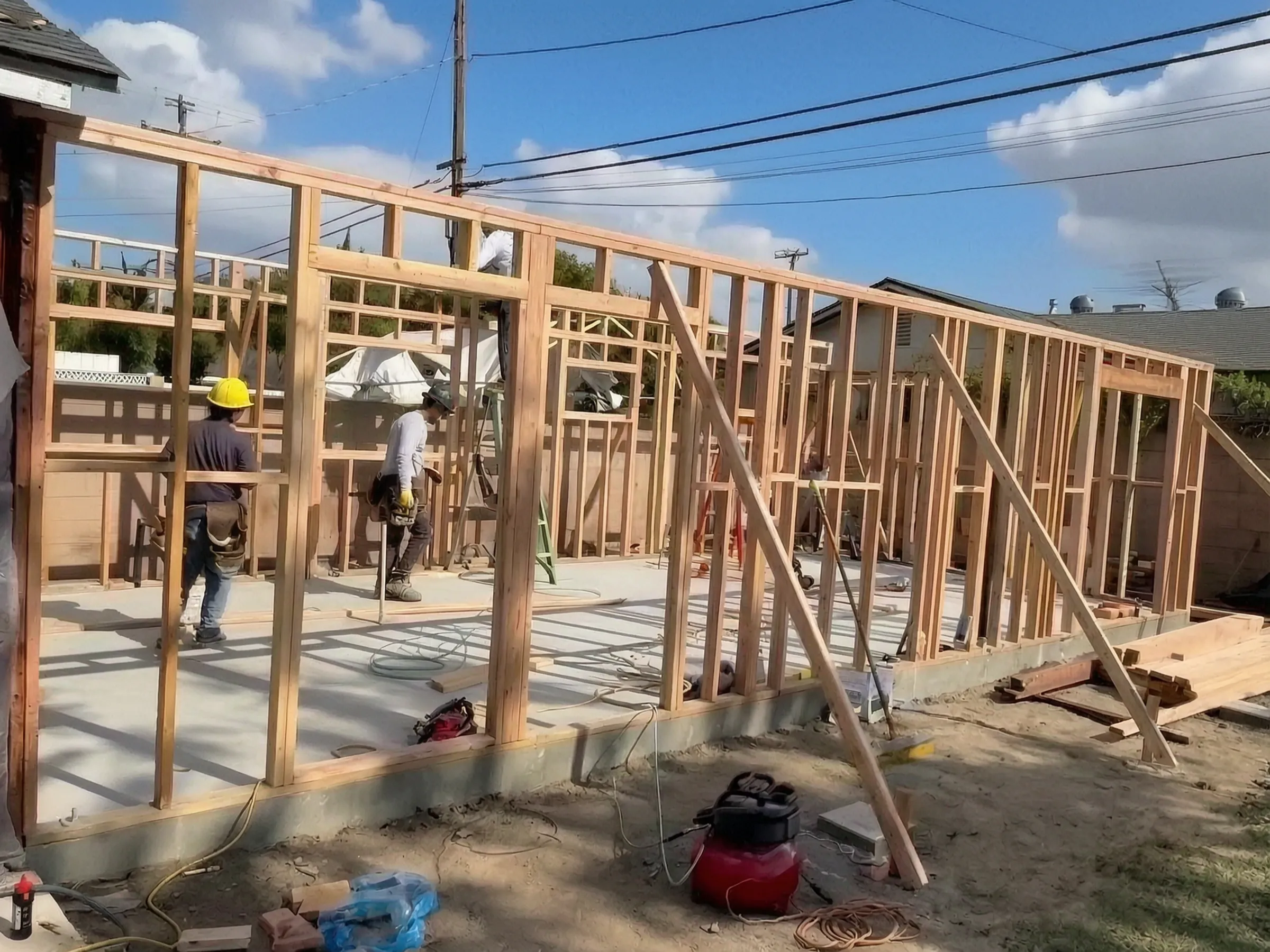 The framing. Detached ADU, Garden Grove, designed and built by Avorino.