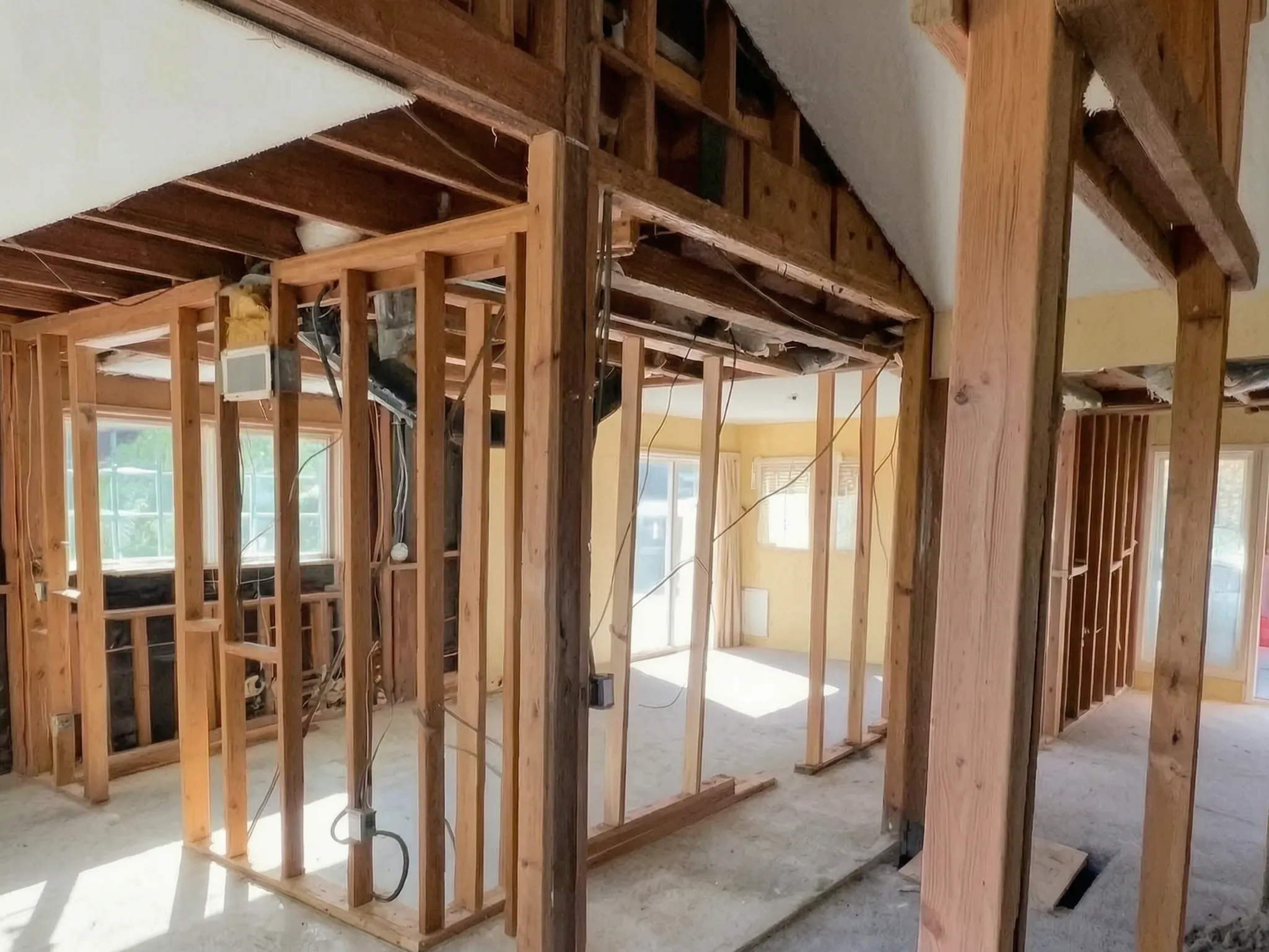 New beams and posts in place. Whole-home remodel, Laguna Niguel, built by Avorino.