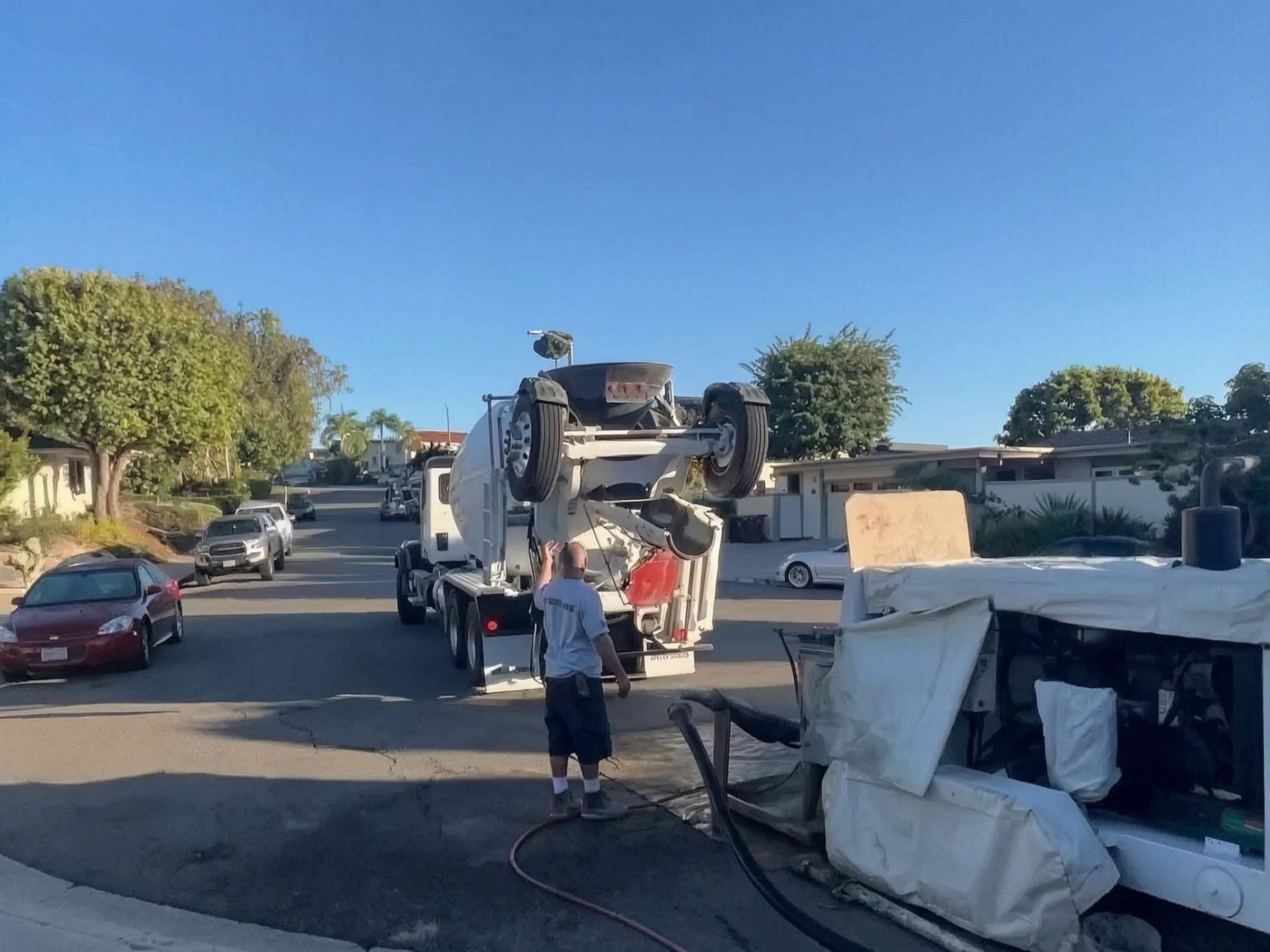 The concrete delivery. Whole-home remodel, Laguna Niguel, built by Avorino.