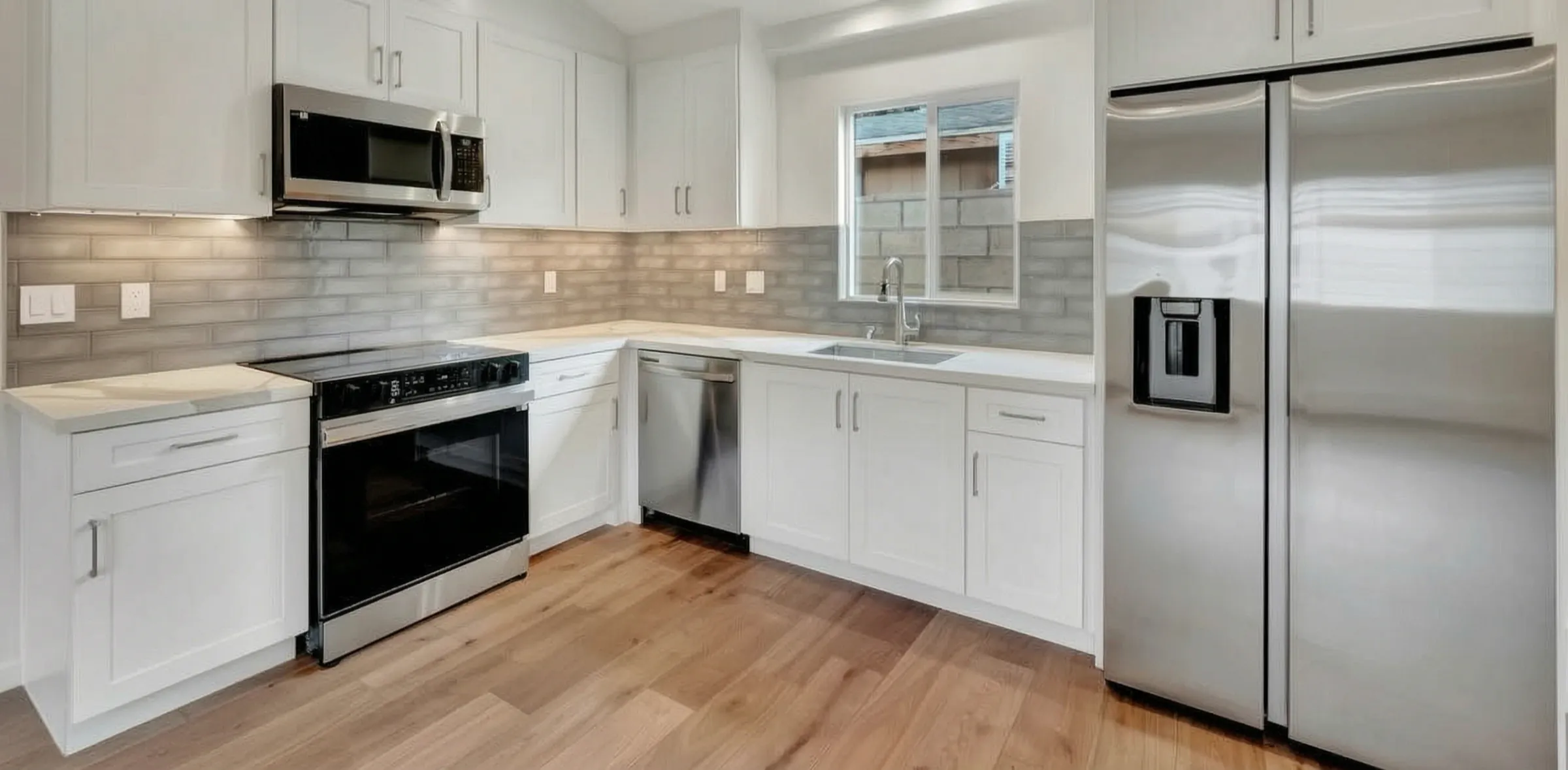 The finished kitchen in the Santa Ana new construction built by Avorino